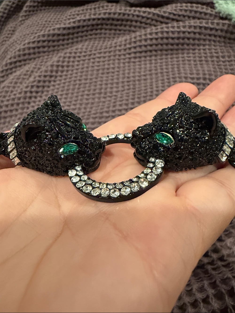 Betsey Johnson Black Crystal Statement Necklace Panther cats - Picture 6 of 11